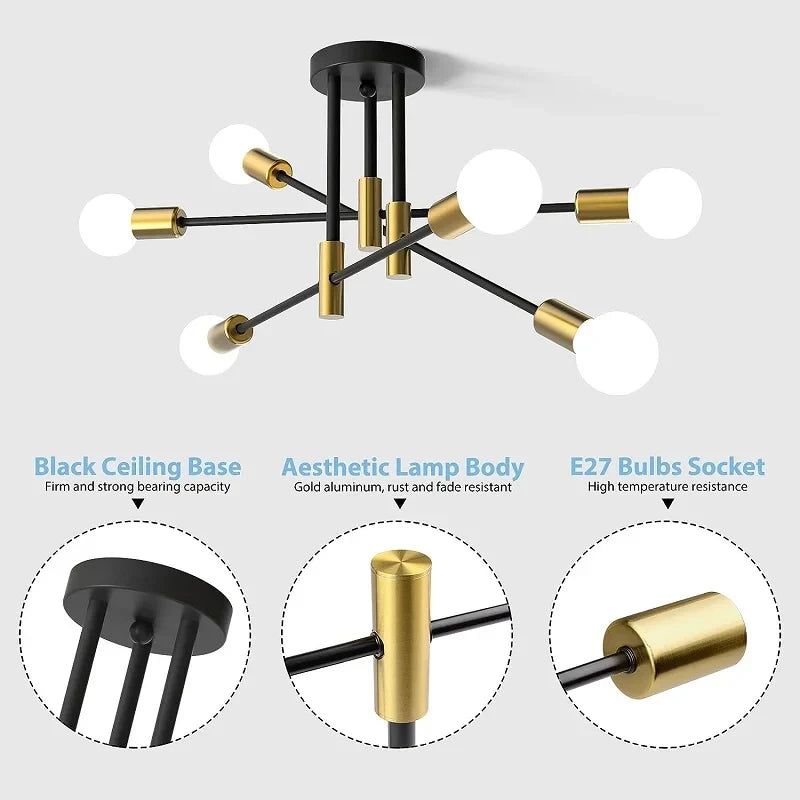 Retro Industrial Wrought Iron Ceiling Chandeliers LED Ceiling Lamp Home Luminaire Modern Living Room Lamps E27 Decoration Lights