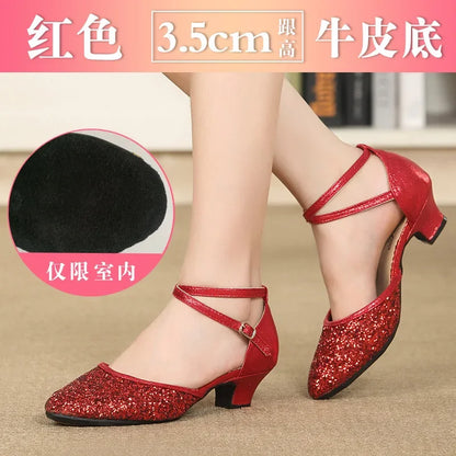 New Sequin Red Black Gold Silver Women Ballroom Tango Salsa Latin Dance Shoes / Cheap Closed Toe Salsa Shoes Soft Sole