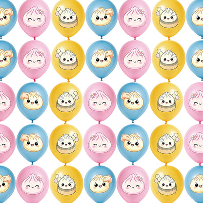 12/24/36pcs Kawaii Cartoon Steamed Bun Latex Balloons Set Cute Food Theme Dumpling Printed for Kids Birthday Baby Shower