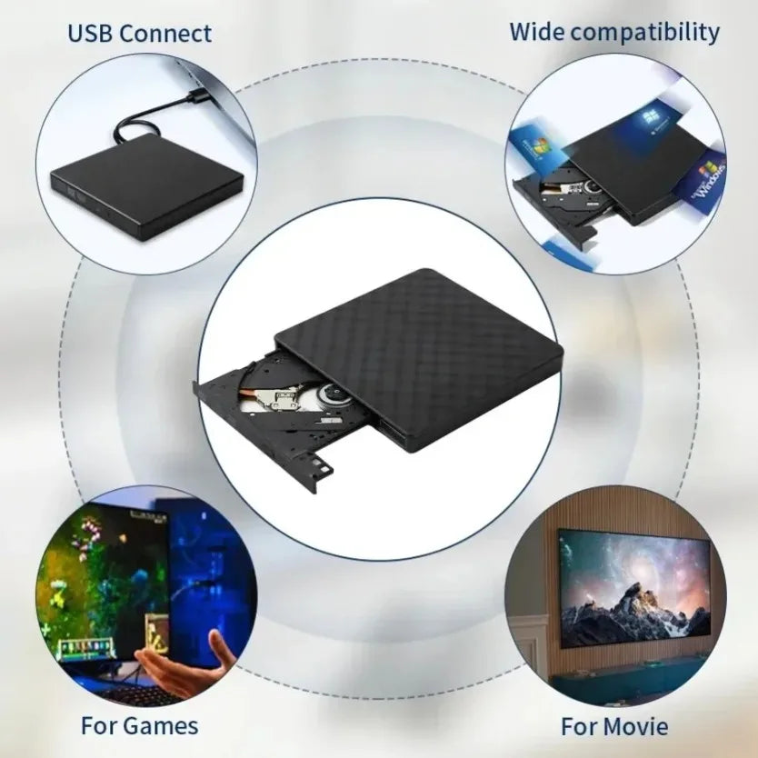 2 In 1 USB3.0 External DVD RW CD Writer Slim Portable Burner Reader Player Optical Drives For Laptop Desktop Notebook Computer
