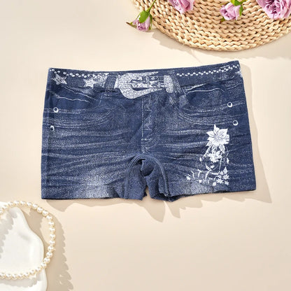 1PC Plus Size Women's Seamless Denim Briefs High-Stretch, Breathable, Mid-Rise, Boxer Briefs All-Season Wear