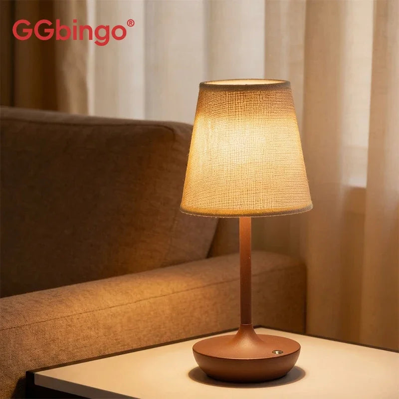 GGbingo Rechargeable LED Table Lamps Classic Desk Lamp Dimmable USB Fabric Lampshade Bedroom Bedside Desk Light Decoration