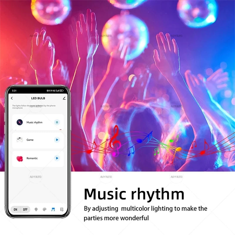 Tuya Bluetooth LED Bulb Dimmable 15W 18W E27 B22 220V RGBCW Color Change Lamps Smart Life APP Group Control Music Rhythm Timing