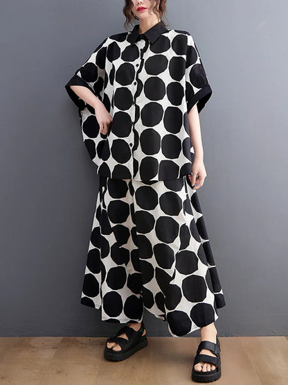 Polka Dot Print Summer Casual 2 Two Piece Set Short Sleeve Loose Blouse Women Shirt Top Fashion Clothing Harem Pants Suit 2026