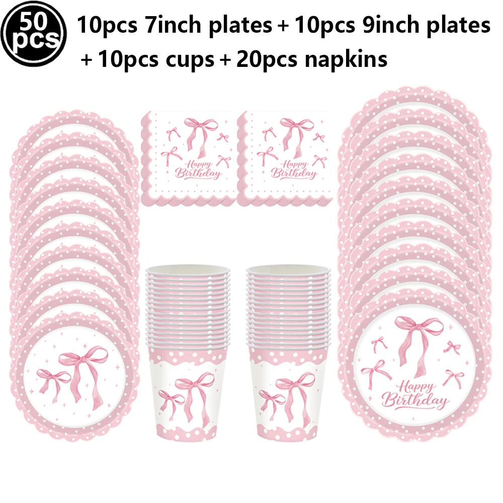 10pcs Bow Cupcake Toppers Birthday Bowknot Ribbons Coquette Pink Bow Cake Decors Bridal Baby Girls Wedding Party Supplies