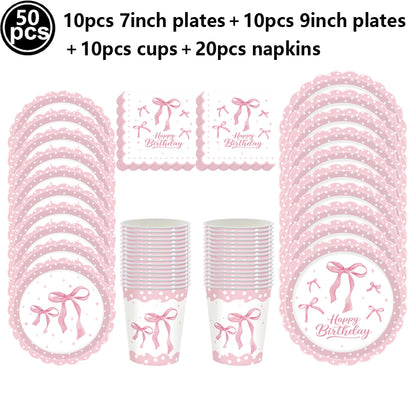 10pcs Bow Cupcake Toppers Birthday Bowknot Ribbons Coquette Pink Bow Cake Decors Bridal Baby Girls Wedding Party Supplies
