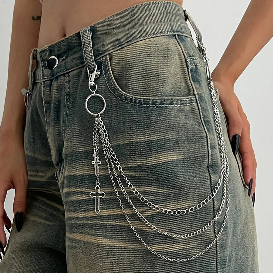 Punk Multilayer Metal Star Pendant Pant Chain Hip Hop Waist keychain Jeans Chain Women Trendy Jewelry Accessories Gifts