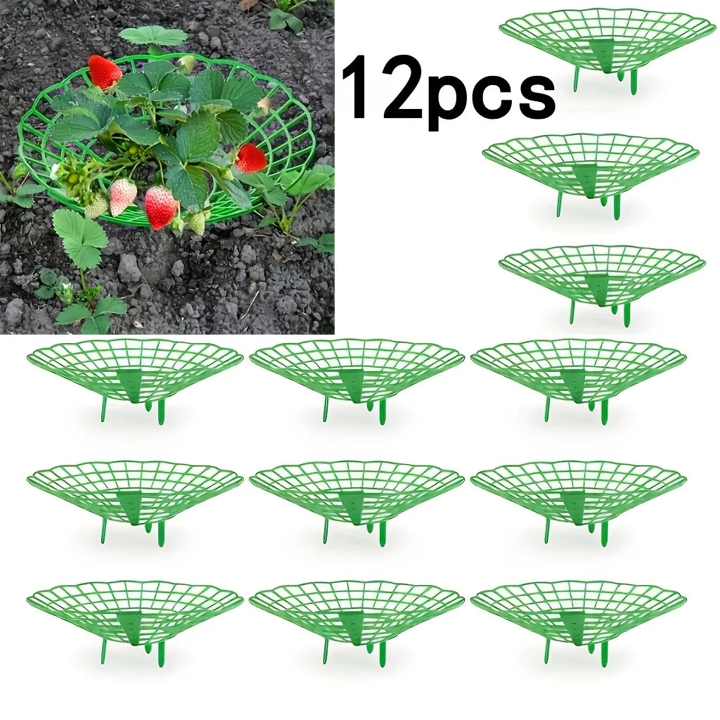 12Pcs Green Strawberry Planting Rack, 3 Sturdy Legs Stand Planter Pot Holder, Anti-Rot Fruit Support for Garden