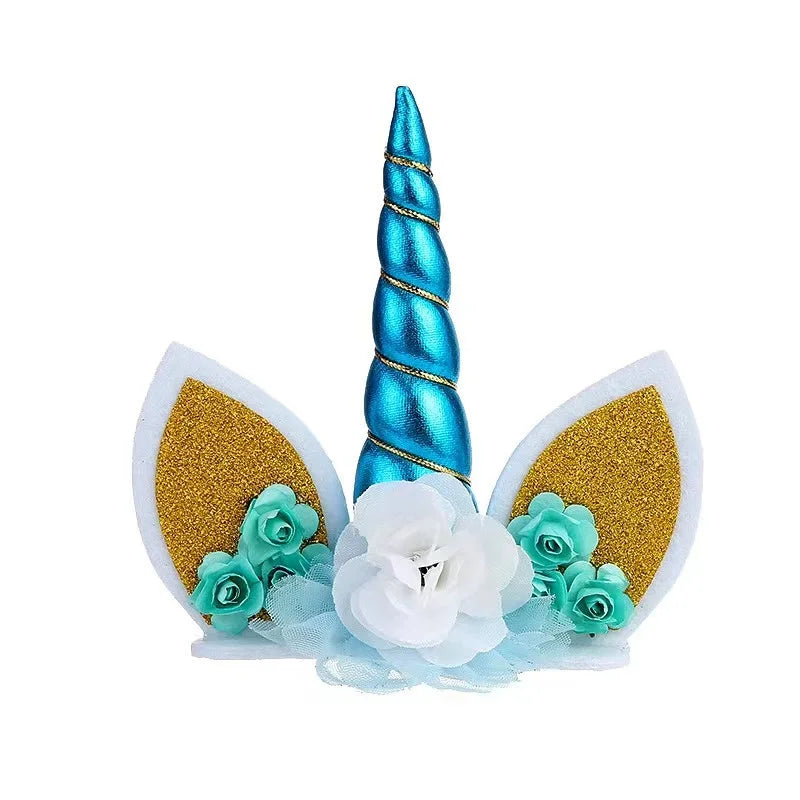 Unicorn Cake Topper Handmade Party Cake DIY Decoration Supplies with Eyelashes Gold Horn for Birthday Party Baby Shower Wedding