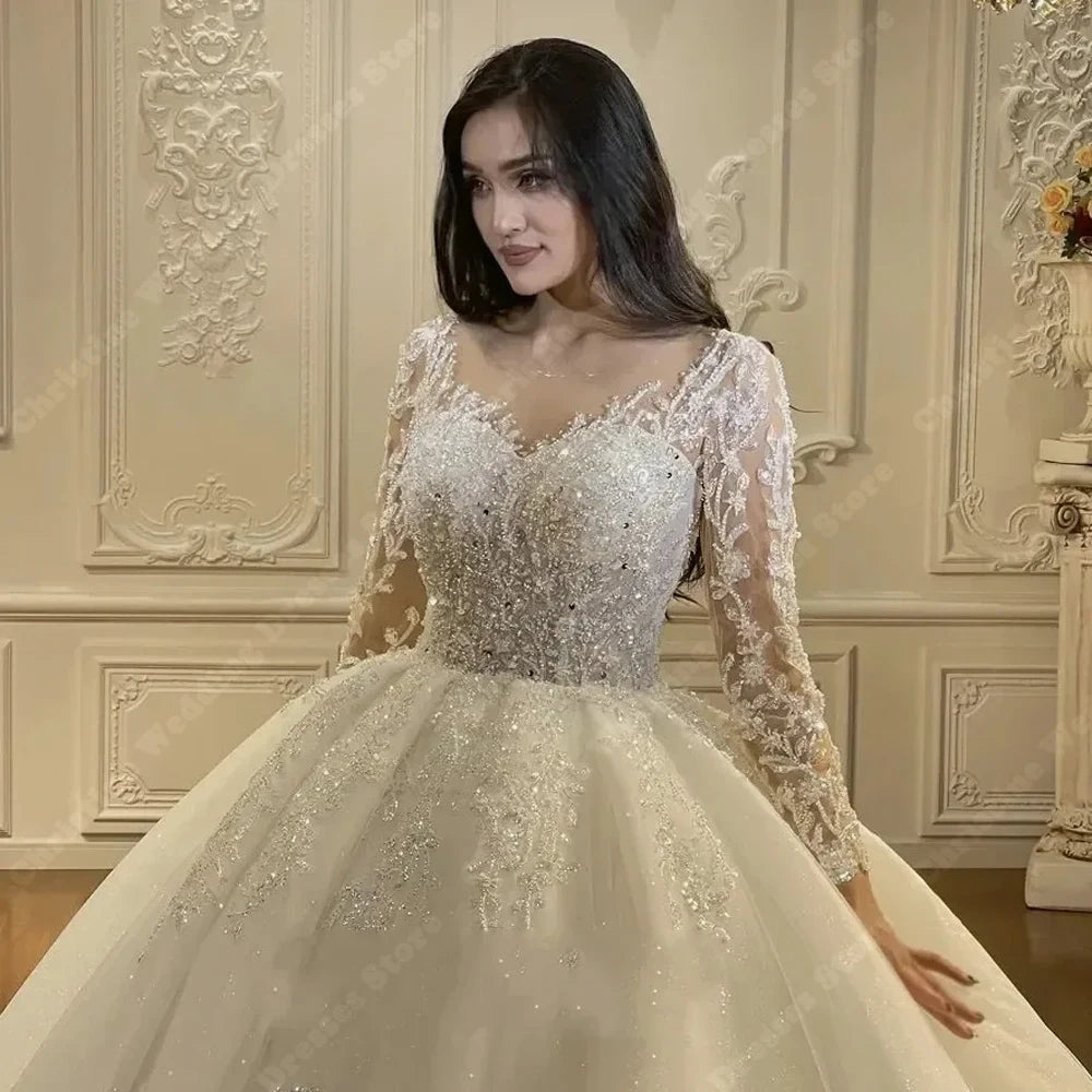 Elegant Lace Appliques Women Wedding Dresses A-Line Bridal Gowns Mopping Length Princess 50cm Tail Vestidos De Novias Customized