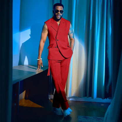 2025 Summer Hot 2 Pieces Jacket Pants Single Breasted Notch Collar High Quality Business Male Clothing Sleeveless Fashion