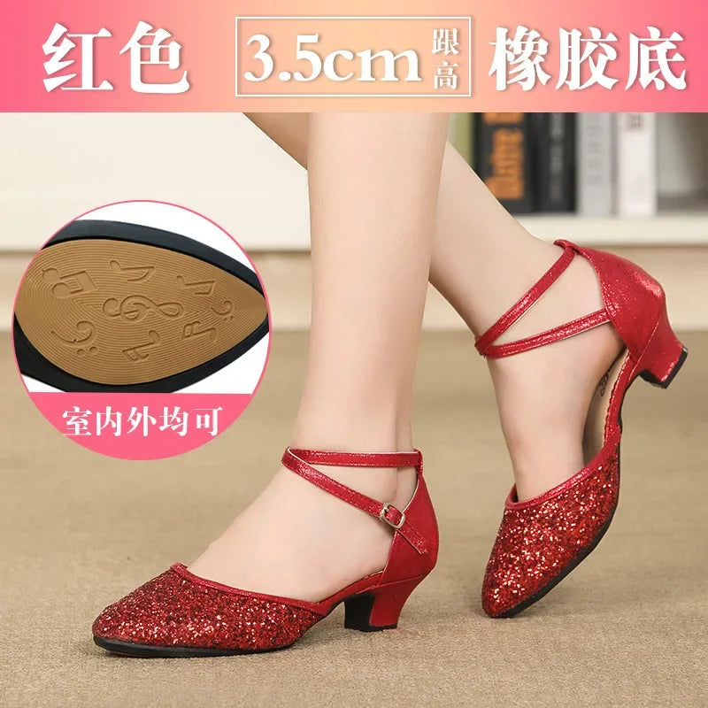 New Sequin Red Black Gold Silver Women Ballroom Tango Salsa Latin Dance Shoes / Cheap Closed Toe Salsa Shoes Soft Sole