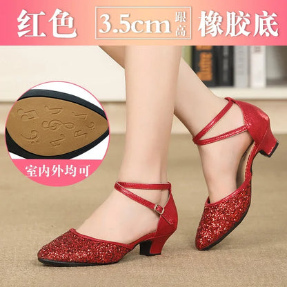 New Sequin Red Black Gold Silver Women Ballroom Tango Salsa Latin Dance Shoes / Cheap Closed Toe Salsa Shoes Soft Sole