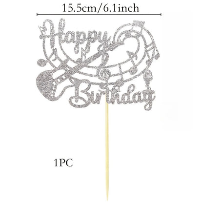 1Pc Guitar Themed Cake Decorating Supplies Bamboo Music Cake Topper Perfect for Rock Birthday Celebrations, Halloween