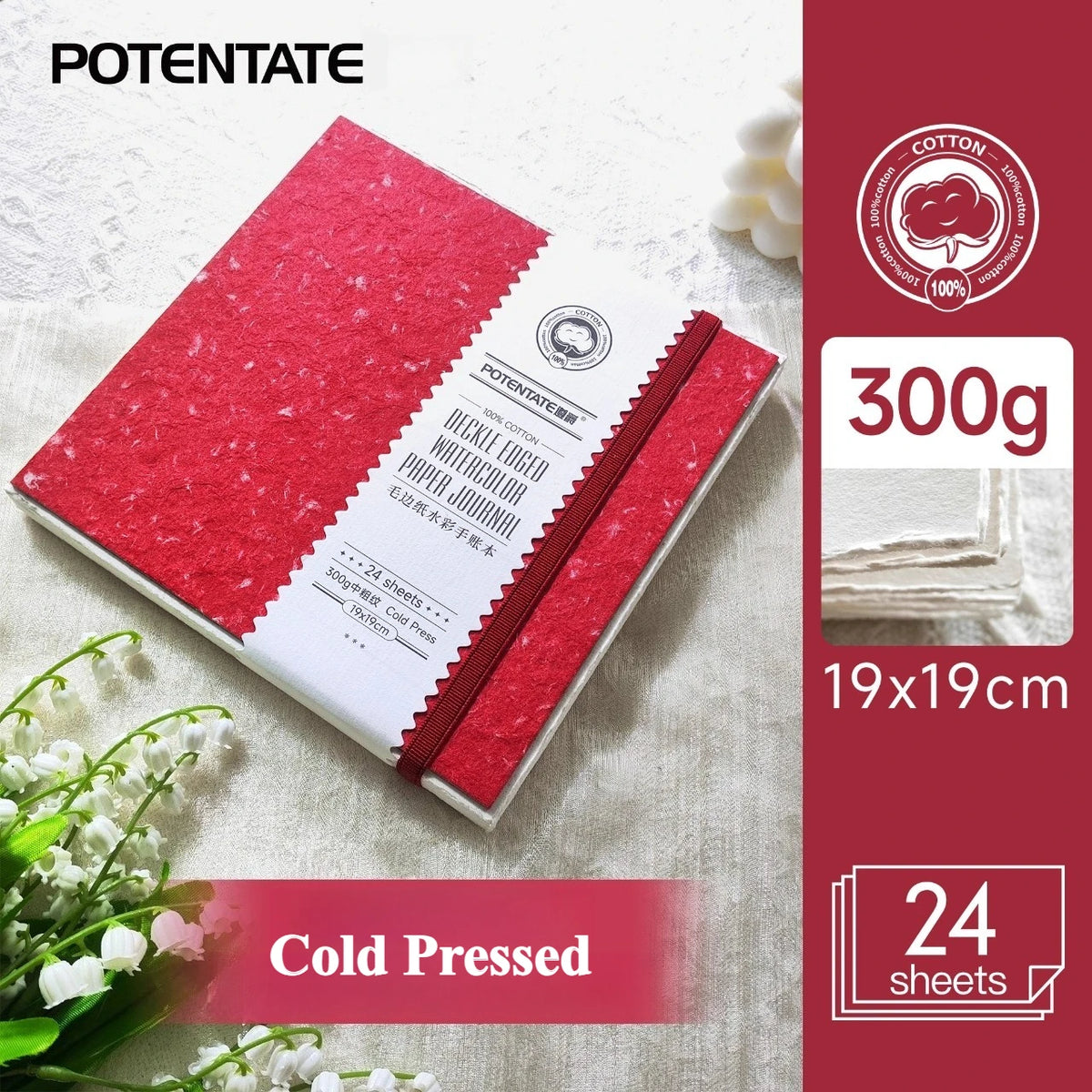 POTENTATE Cotton Fringed Watercolor Notebook 300g Hot/Cold Pressed Specific Watercolor Paper Drawing Book for Art Student