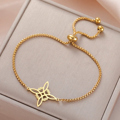 Dawapara Witch Knot Charm Bracelet for Women Celtics Knot Protection Amulet Bead Chain Stainless Steel Witchcraft Wiccan Jewelry