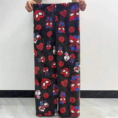 Sanrio Hello Kitty Spider-man Cotton Velvet Loose Pajamas Pajamas Long Pants Women's And Men's Cartoon Sleeping Casual Wear