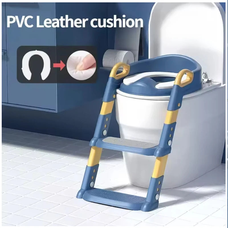 Portable Children's Toilet Seat Stairway Adjustable Baby Toilet Folding Stand Step Stool Toilet Seat Ring with Nonslip Pad