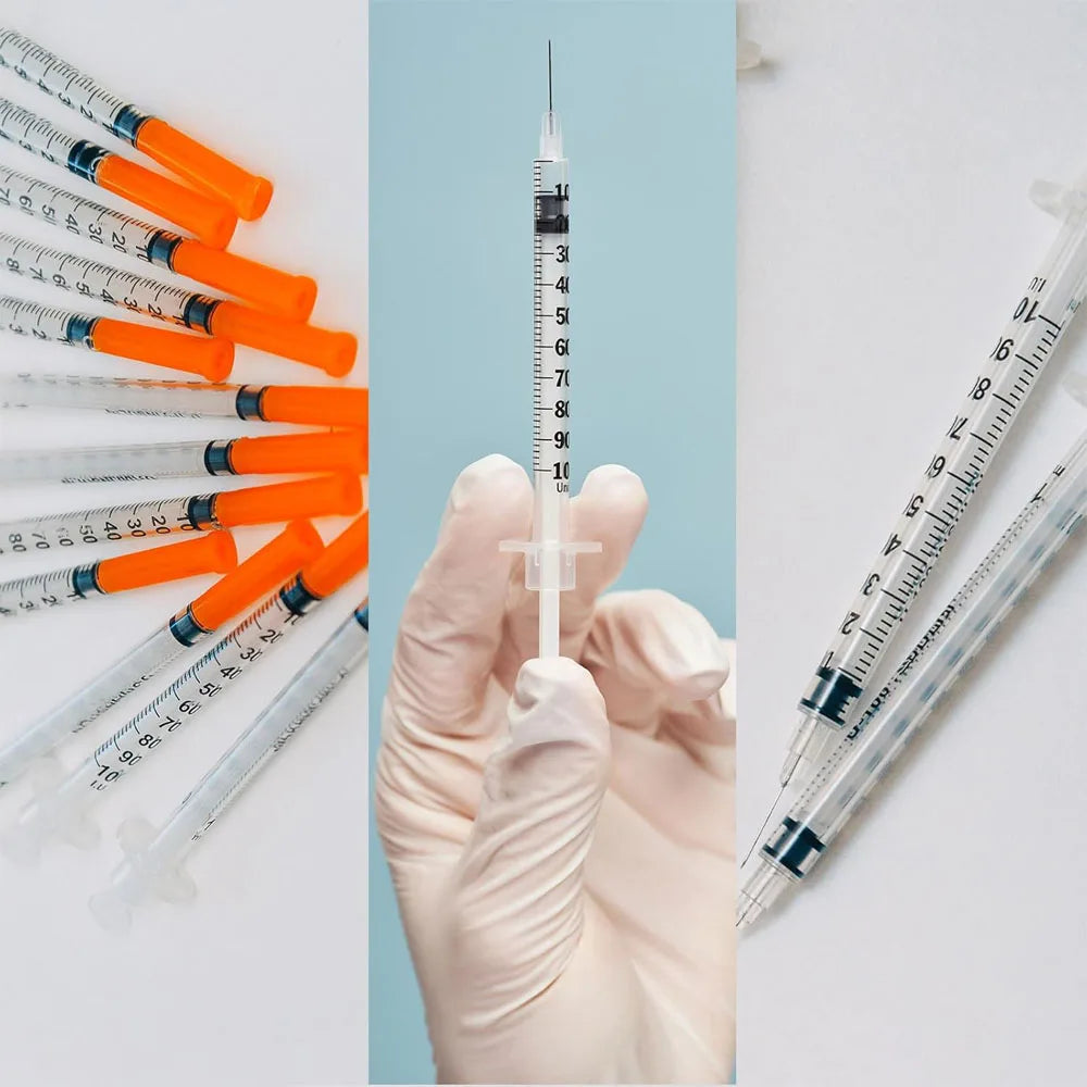 100Pcs 1ml Sterile Insulin Syringe, Individually Wrapped Plastic Syringe for Pet Veterinary Lab Industrial Dispensing