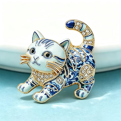 Wuli&baby Blue-and -White Porcelain Collection Animal Brooches For Women Unisex Goat Cat Butterfly Birds Party Office Brooch Pin