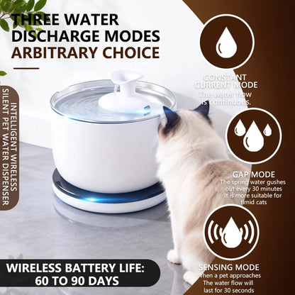 Wireless Cat Water Fountain Auto Sensor Drinking Fountain Quiet Pump 2.5L Stainless Steel Cats Dog Drinker Pet Water Dispenser