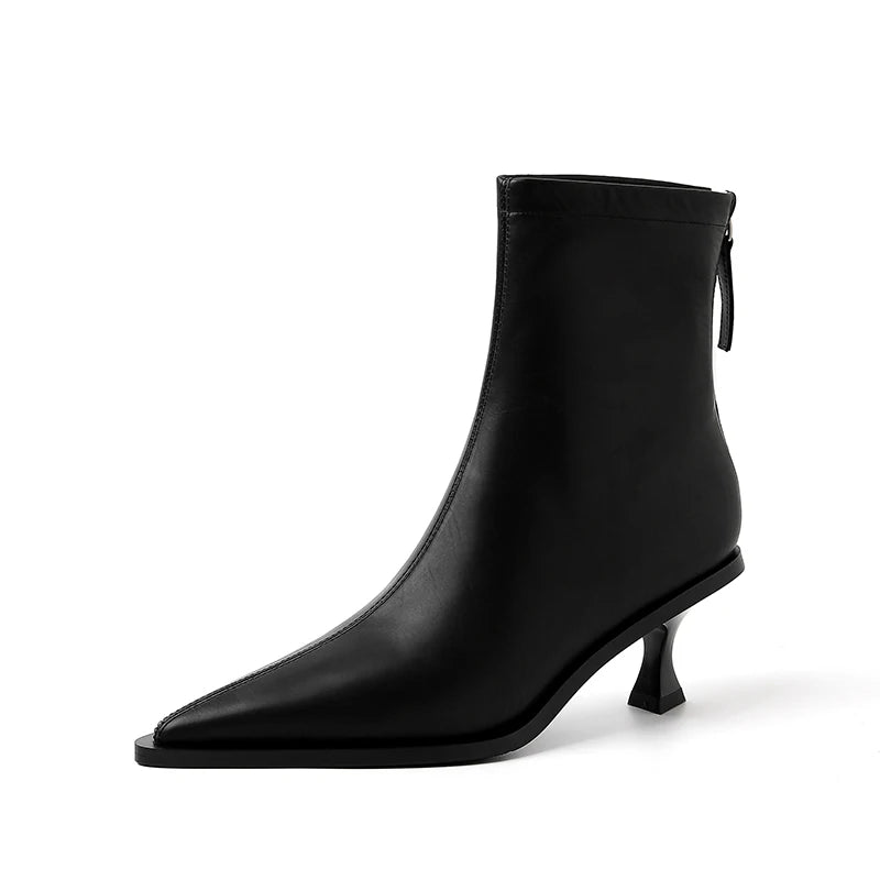 2025 Fashion Women Shoes Ankle Boots Sexy Autumn Winter Pointed Toe High Heels Genuine Leather Casual Black Shoes Size 34-40