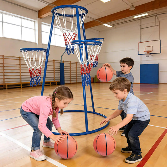4 Hoop Toddler Basketball Set With 4 Balls & Pump, Multi Height Indoor Outdoor Basketball Goal Toy For Preschool Kids Ages 3+