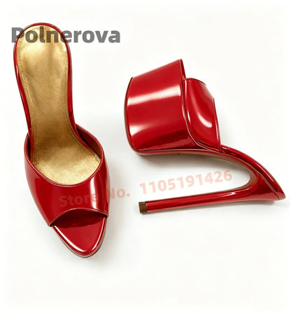 Gold Silver Platform Mules Slippers Women Extreme High Heels Pull-On Modern Slippers Open Toe Sandals Concise Outside Shoes