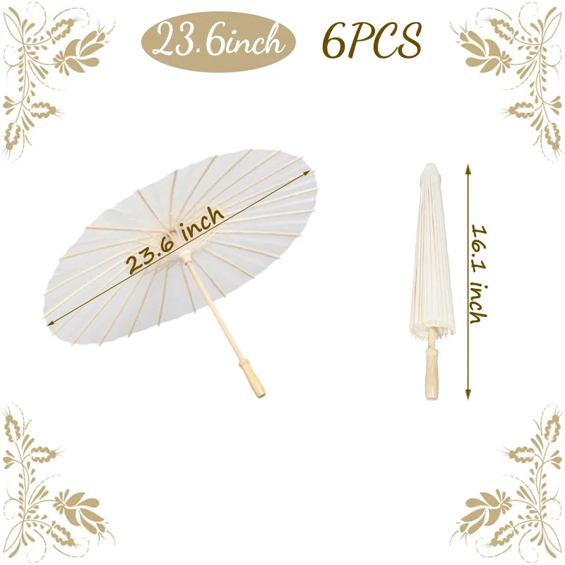 6-50Pcs 23.6/33Inches Wedding Paper Umbrellas White Parasols Bulk for Wedding Guests Bridal Party Decor Photo Props DIY Painting