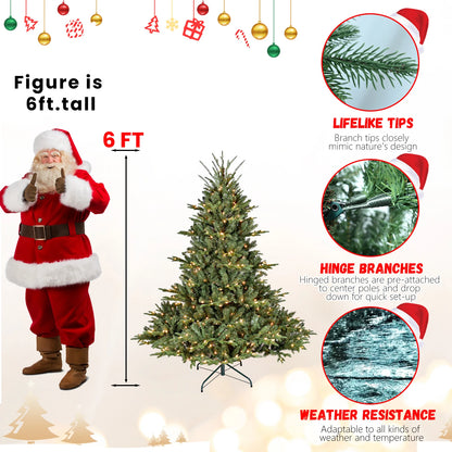 7.5ft Full-Shape Christmas Tree with 850 UL Certified Lights, 2441 PE/PVC Mixed Branch Tips, Hinged Easy Setup Artificial Tree with Wide Base and Metal Stand, Green
