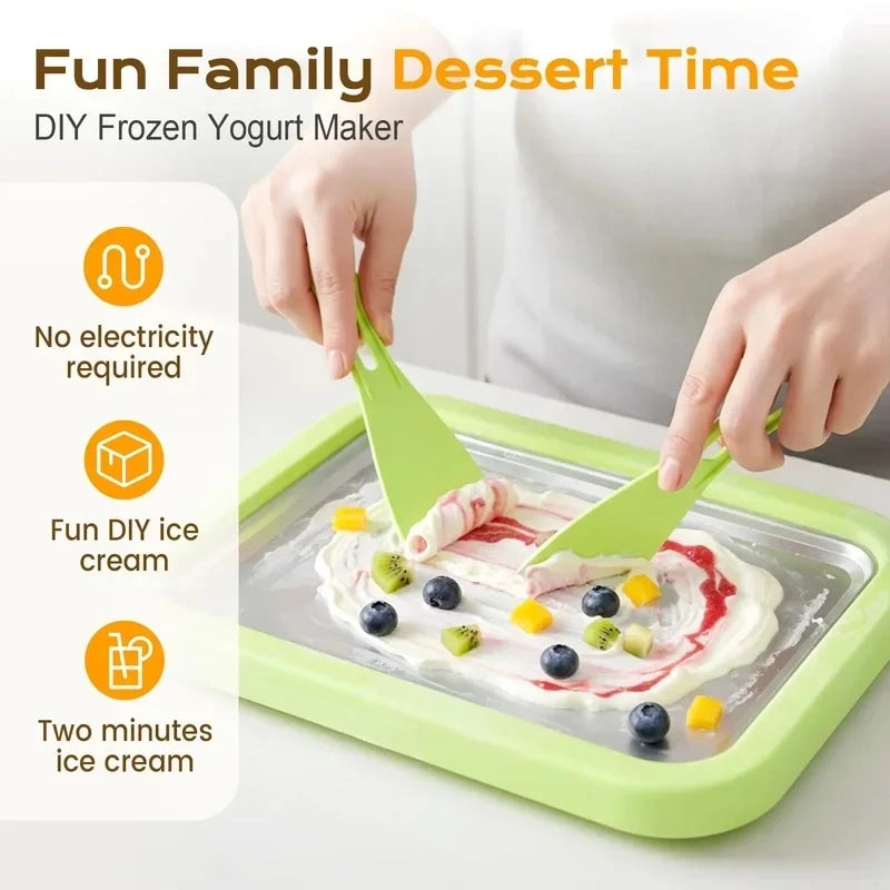 Household Rolled Ice Cream Maker Pan With 2 Scrapers DIY Machine For Sorbet Frozen Yogurt Homemade Dessert