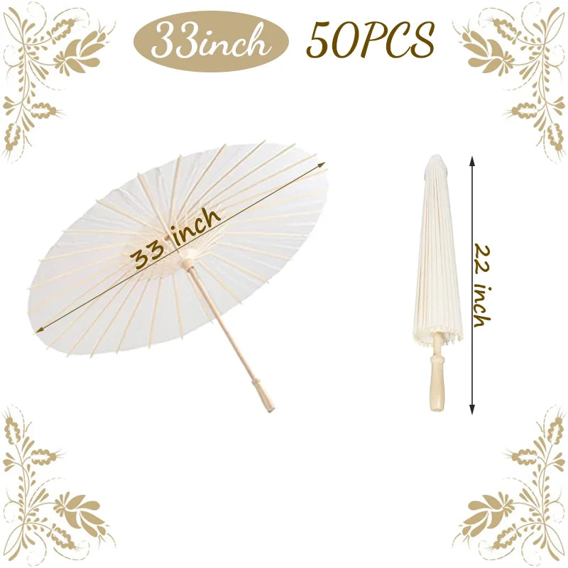 6-50Pcs 23.6/33Inches Wedding Paper Umbrellas White Parasols Bulk for Wedding Guests Bridal Party Decor Photo Props DIY Painting