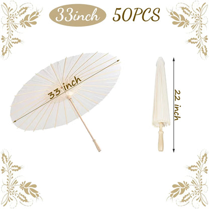 6-50Pcs 23.6/33Inches Wedding Paper Umbrellas White Parasols Bulk for Wedding Guests Bridal Party Decor Photo Props DIY Painting