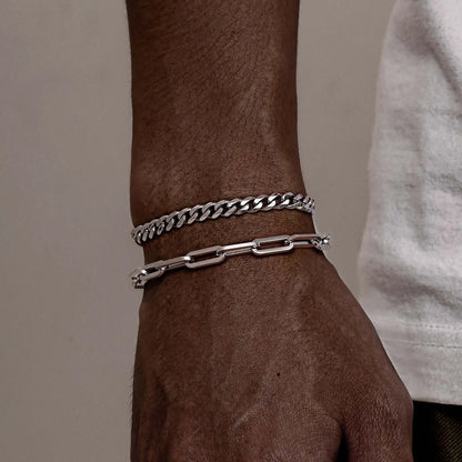2pcs Men's Chain Bracelets, Stainless Steel Silver Gold Black Color