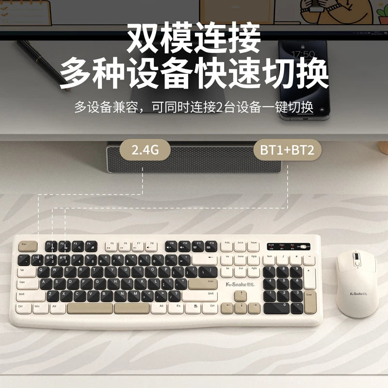 Ks Bluetooth Keyboard and Mouse Combo，Full Size Wireless Dual-Mode Connection，Low-Noise Keys for Desktop/Laptop
