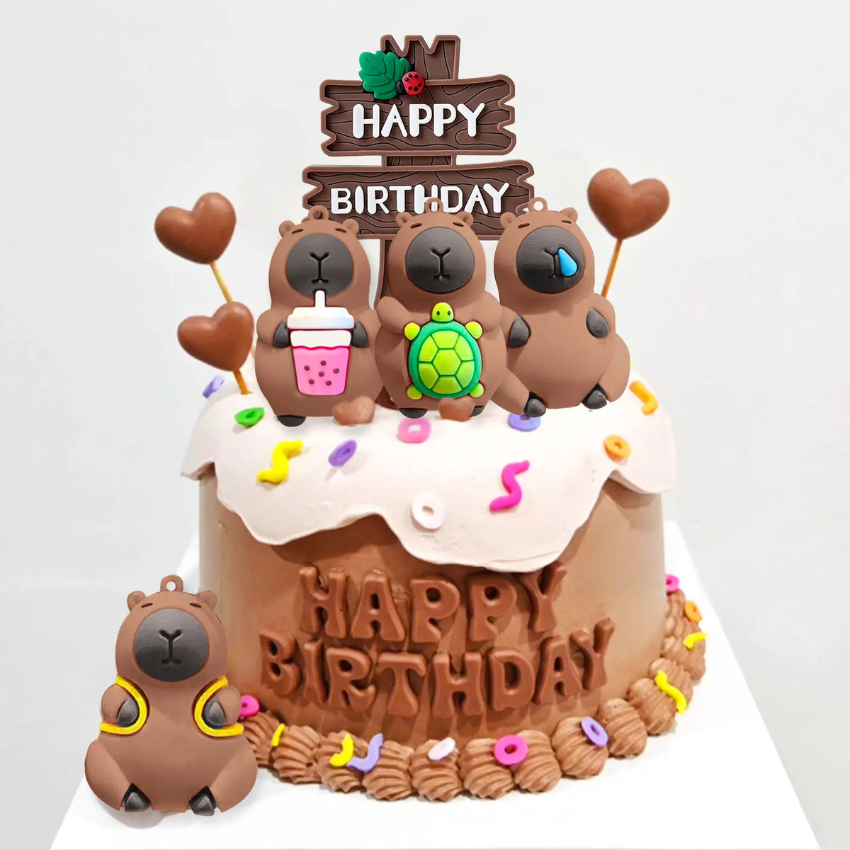 LaVenty Capybara Cake Toppers Mini Blowfish Cake Decorations Birthday Party Supplies for Capybara Cake Topper Summer Pool Favors
