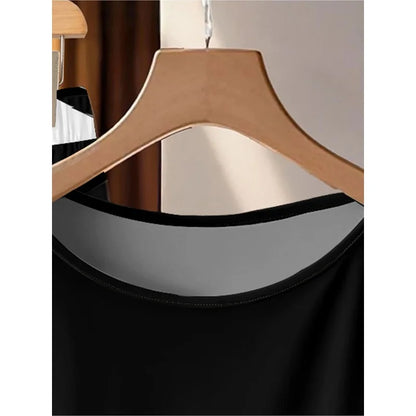 Women's Black Side-Twist T-Shirt And Black White Leaf Print Wide-Leg Pants Two-Piece Set Casual Lazy Style Outfit