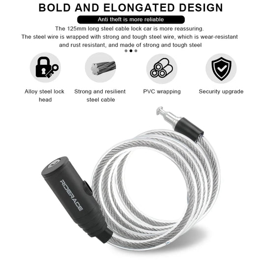 RIDERACE Bicycle Cable Lock Portable Bike Anti-theft Ring Lock High Security For Scooter Electric E-Bike Road Cycling Sliver