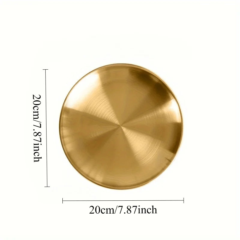2pcs, Golden Pizza Plates, Stainless Steel Dinner Plate, Round Golden Tray, Food Serving Plate, for Home Kitchen,Party Use