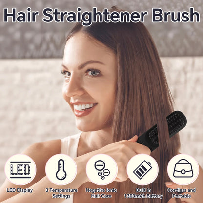 Ionic Straightening Comb, Hair Straightener Brush Ceramic Hot Comb for Women - 20s Fast Heating, 3 Temp Settings and LED Display