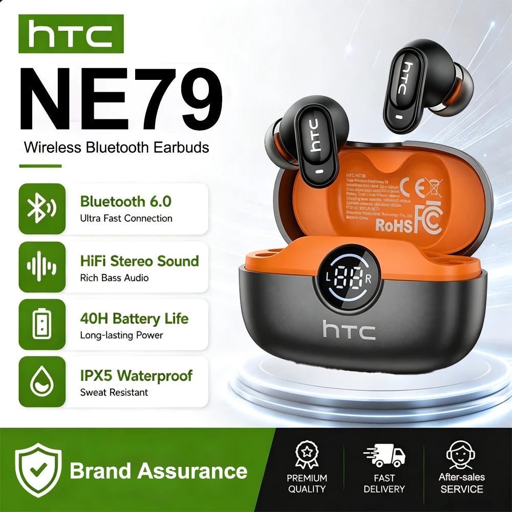 HTC NE79 Real Time Translation Earphone Bluetooth HiFi Music HD Call Noise Reduction Wireless Earbud LED Display With Mic