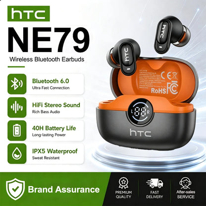 HTC NE79 Real Time Translation Earphone Bluetooth HiFi Music HD Call Noise Reduction Wireless Earbud LED Display With Mic