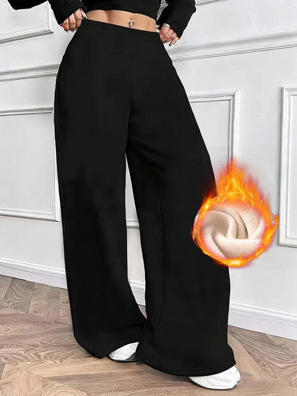 Winter Fleece Inner Straight Wide Leg Trousers High Waisted Straight Pant Suitable For Work Professional Style Plus Size Legging