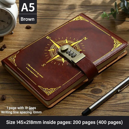 New 200 Sheets A5 Notebook Retro Password Book With Lock Thickened Creative Diary Book Students Notepad Stationery