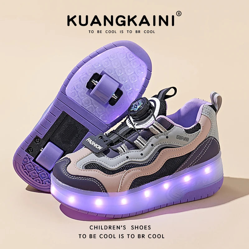 New Kids LED Light Roller Skate Shoes Boy Girls 2 Wheel Deformation Parkour Detachable Skating Shoes Adult Children Gift Outdoor