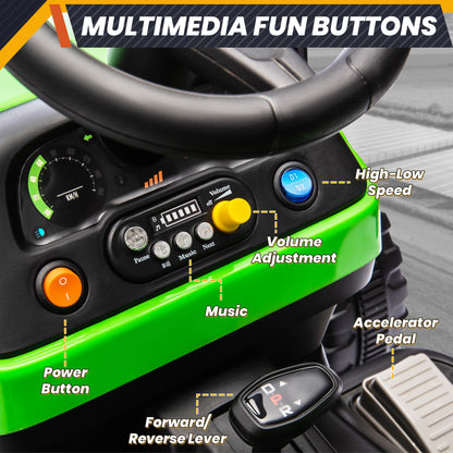 24V Ride On Tractor for Kids, Electric Ride On Toys W/400W Motors, Tiltable & Detachable Trailer, Adjustable Seat, Bluetooth, Mu
