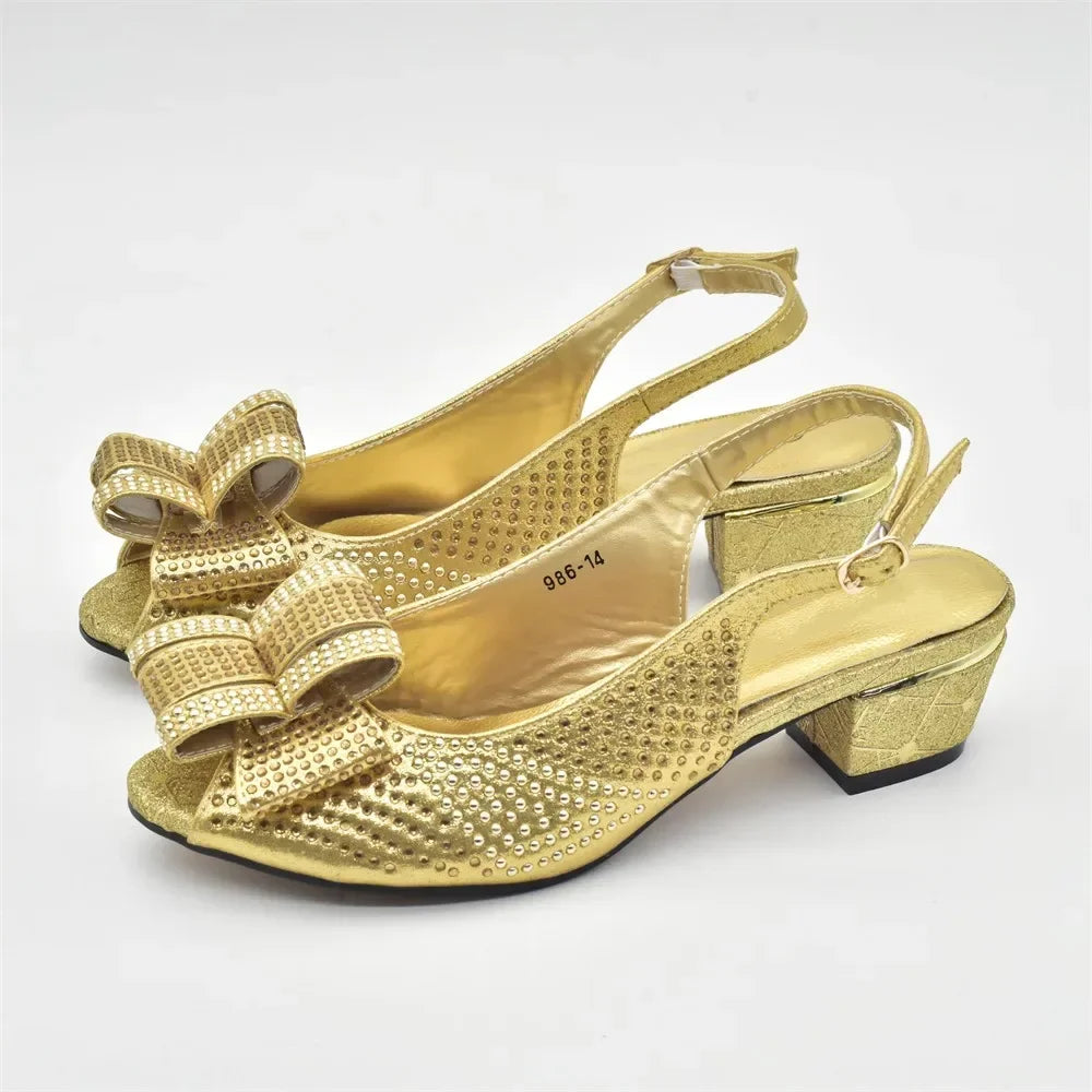 Latest Shoes and Bag Set for Women 2025 Plus Size Heels 43 Low Heels Italian Women Shoes with Bag Set Decorated with Rhinestone