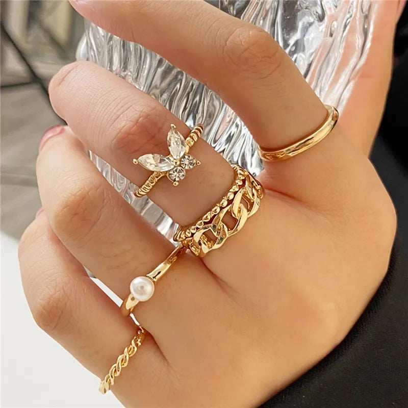 Silver Color Crystal Rings Set for Women, Cubic Zirconia Moon Arrow Flower Heart Finger Wedding Rings, Female Fashion Jewelry