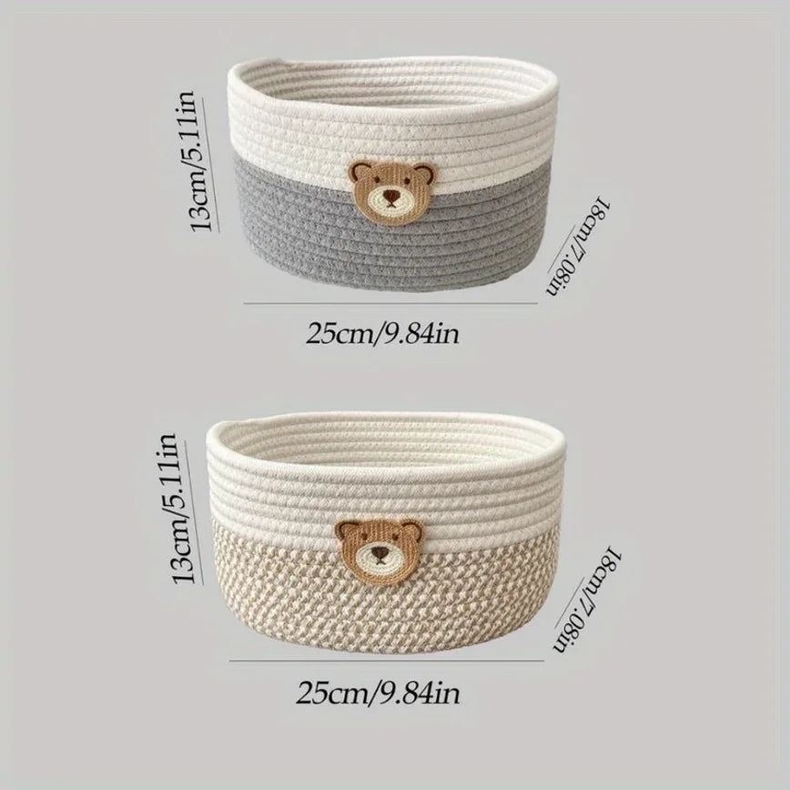Cute Bear Fabric Storage Basket Woven Organizer Bin for Toys Clothes Home Bedroom Living Room Decorative Storage