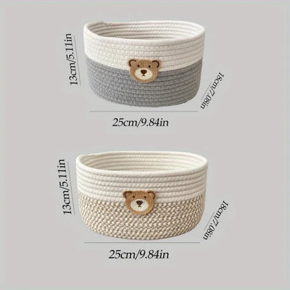 Cute Bear Fabric Storage Basket Woven Organizer Bin for Toys Clothes Home Bedroom Living Room Decorative Storage